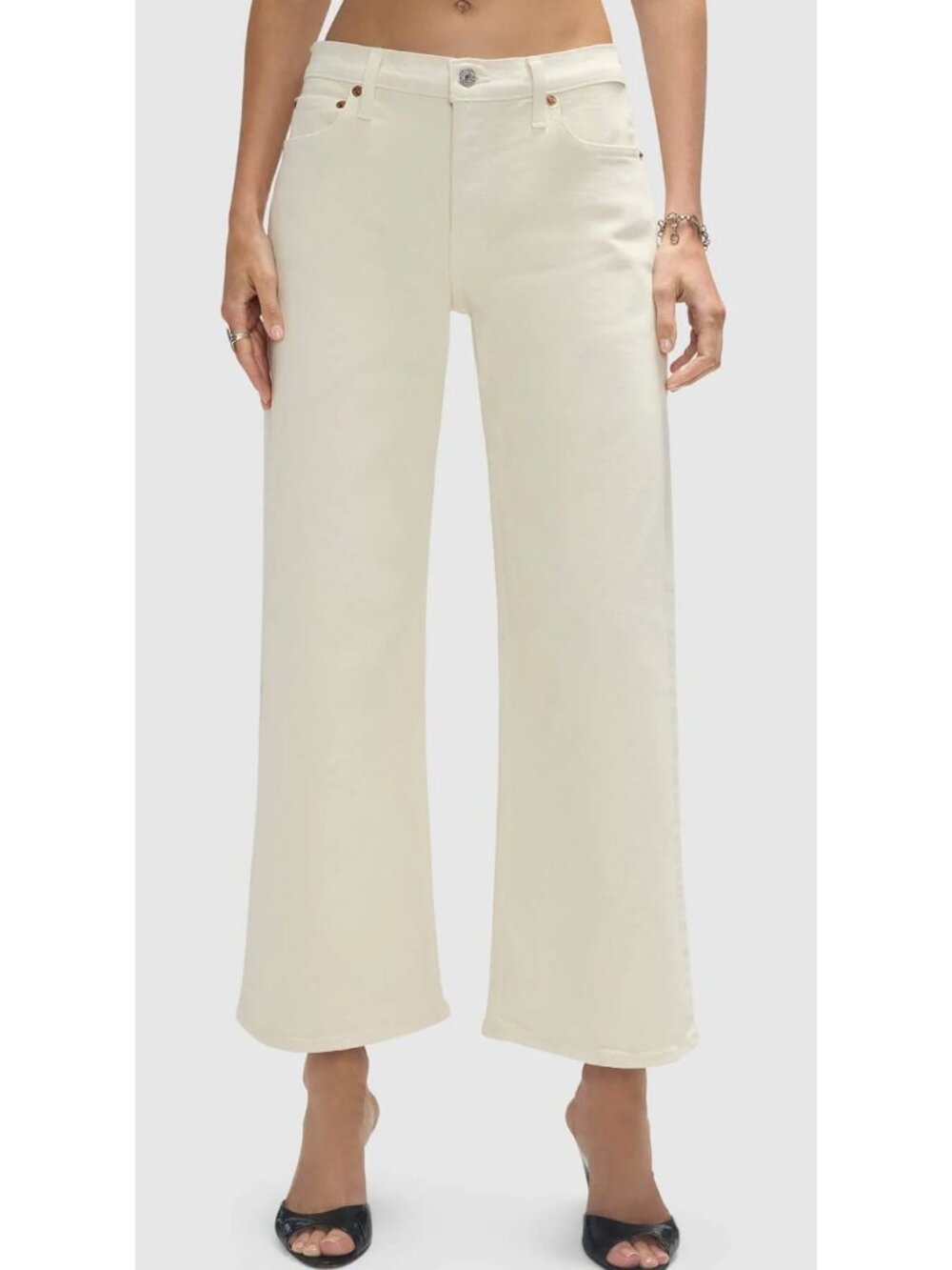 RE/DONE Comfort Stretch Mid Rise Wide Leg Crop Jeans Vintage White 24